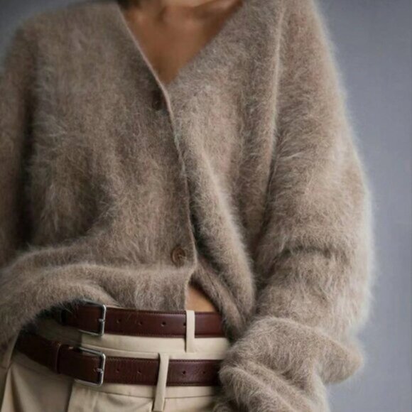 New V-Neck Mink Fur Sweater Coat For Women, Autumn/Winter 2025 New Loose Fuzzy - Picture 3 of 3